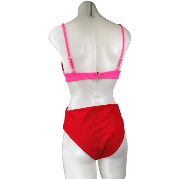 Beach Riot Kirsten Pink Red Colorblock One Piece Swim Bikini Swimsuit Swimwear M - Picture 2 of 4